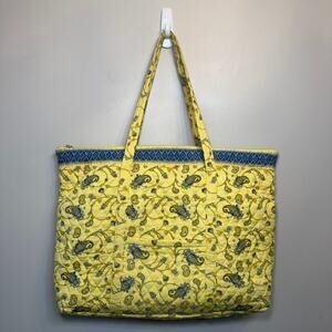 Americana by Sharif Paisley Print Yellow Quilted Tote Shoulder Bag